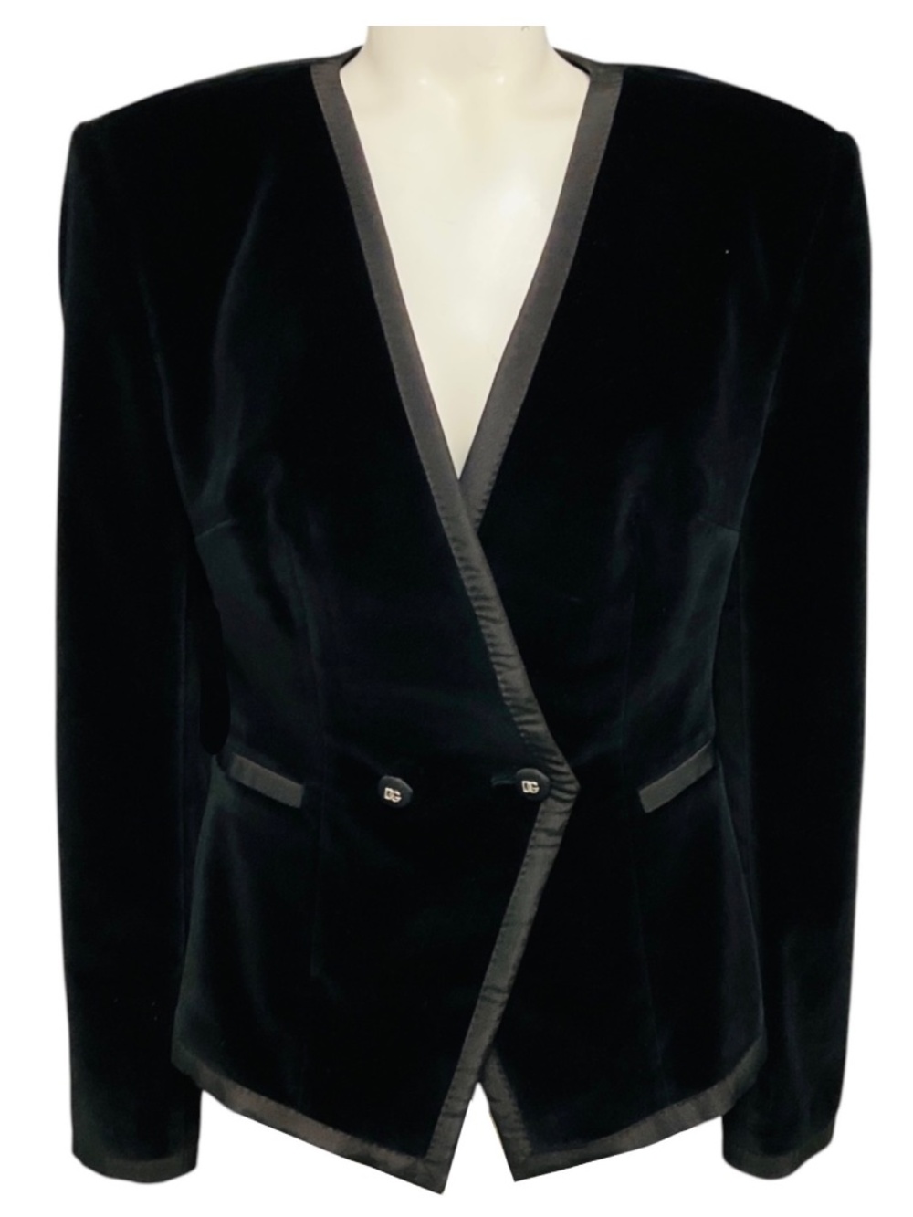 DOLCE & GABBANA BLACK VELVET BLAZER WITH DG LOGO BUTTONS